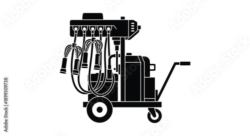 A detailed black silhouette of a portable industrial sprayer with multiple nozzles on transparent background high quality professional modern elegant stylish