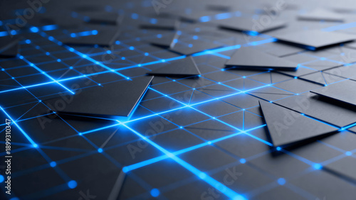 Blue Light Network Connecting Geometric Shapes Background