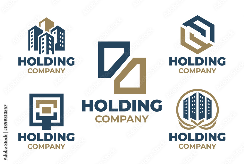 Obraz premium 5 Holding Company Logo Set Modern Minimalist Corporate Group Collection