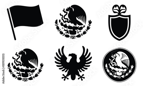 Bundle cinco de mayo silhouette national eagle emblem and flag icons