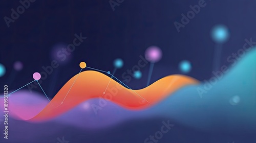 Abstract digital illustration of colorful flowing wave patterns with glowing points representing data analysis and technological advancement concepts.