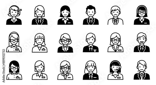 A collection of diverse professional avatars representing men and women in business attire, suitable for user profiles or team directories.
