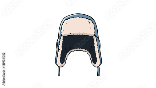 Blue winter ushanka trapper hat with warm white faux fur lining isolated on white background for cold weather and fashion concept.