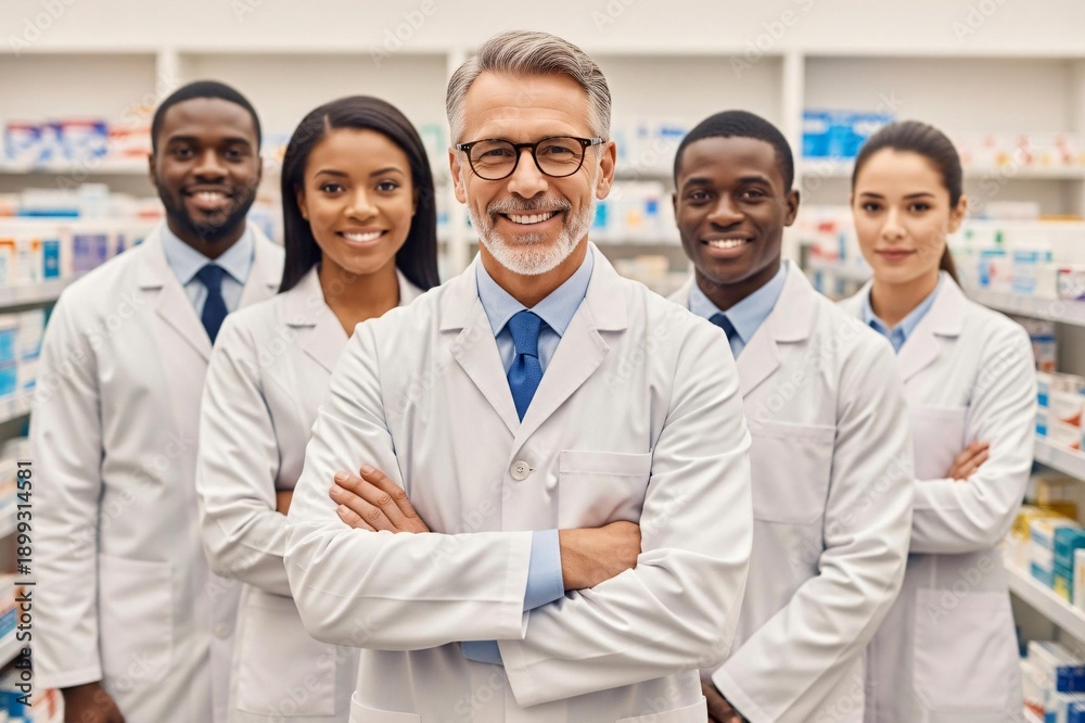 Fototapeta premium Pharmacists standing together in a pharmacy