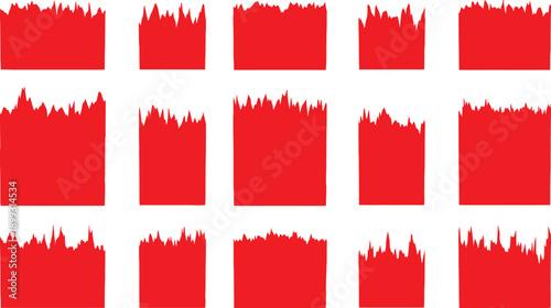 Red jagged abstract shapes on white background