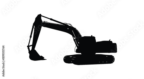 A striking black silhouette of a heavy duty excavator machine perfect for design projects on transparent background high quality professional detailed modern