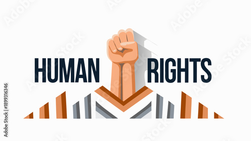 Raised clenched fist with human rights text symbolizing activism and protest vector illustration