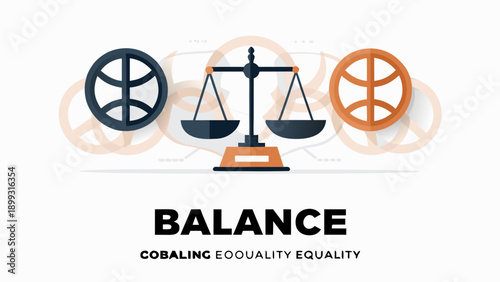 Balance concept with scales and harmony symbols on white background