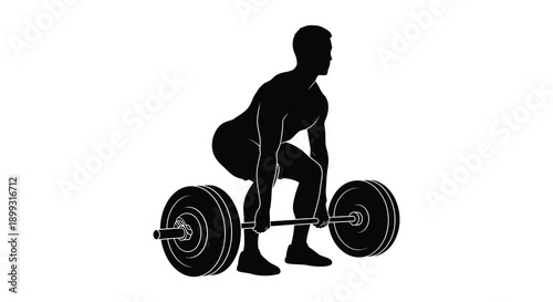 A black silhouette of a man lifting a barbell with weight plates on transparent background high quality professional detailed modern elegant