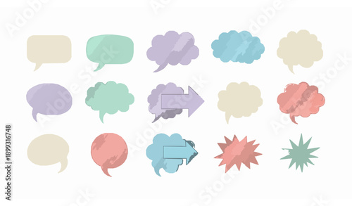 Minimal chalk pencil speech bubble doodle vector set with comic talk balloon frames