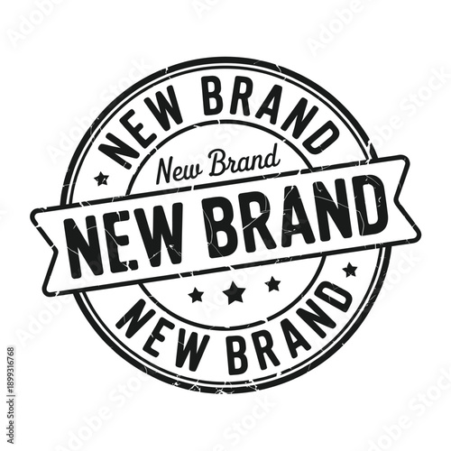 A circular stamp design proclaiming new brand with distressed texture