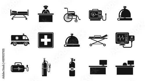 Medical and Emergency Services Icon Grid Vector Set for Healthcare Signage User Interfaces and Public Safety Materials