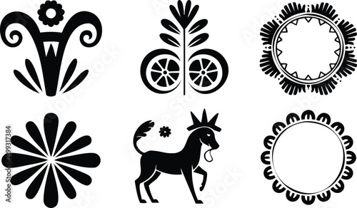 Cinco De Mayo silhouette set of decorative abstract floral and animal shapes