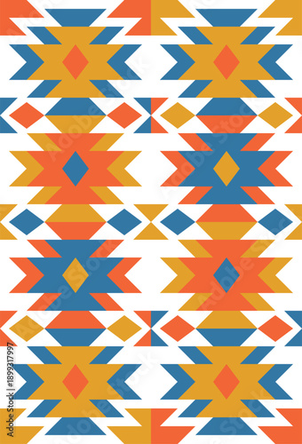 Ethnic Folk Pattern Background with Traditional Geometric Tribal Motifs and Warm Earthy Tones. Illustration art. Vector