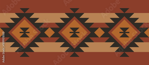Ethnic Folk Pattern Background with Traditional Geometric Tribal Motifs and Warm Earthy Tones. Illustration art. Vector