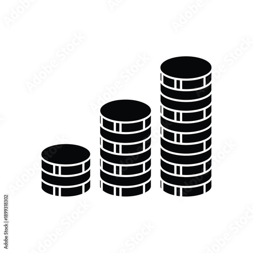 A simple graphic depicting three stacks of coins increasing in height