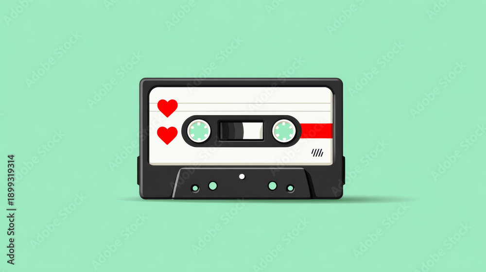 Obraz premium Retro cassette tape with heart icons minimalist design for vintage music lovers
