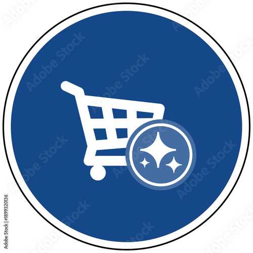 Einkaufswagen Symbol blaues Schild Künstliche Intelligenz KI Vektor Illustration für modernes Shopping E-Commerce und Smart Retail Technologie