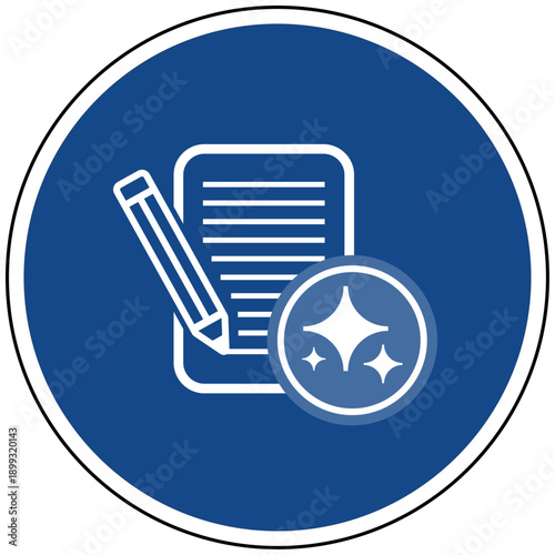 Dokument mit Stift Symbol blaues Schild Künstliche Intelligenz KI Vektor für intelligentes Schreiben Design Notizen und kreative Unterstützung