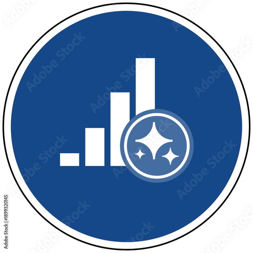 Balkendiagramm Statistik Symbol blaues Schild Künstliche Intelligenz KI Vektor für Datenanalyse Business Intelligence Prognosen und Fortschritt