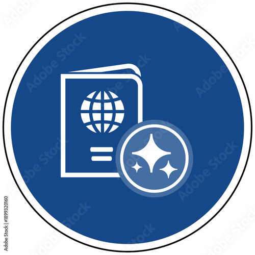 Reisepass Passport Symbol blaues Schild Künstliche Intelligenz KI Vektor für smarte Grenzkontrolle Reise-Technologie und digitale Identität