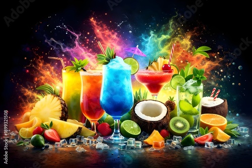 tropical cocktails and vibrant fruits colorful juice beverage drink