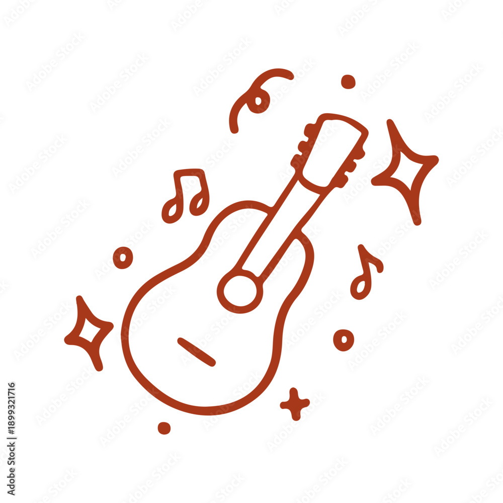 Naklejka premium Acoustic Guitar Instrument with Musical Ornaments