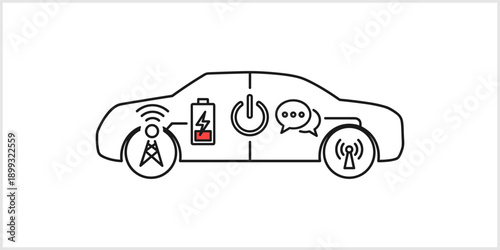 Connected Car Technology Battery Power Communication and Network Icons.