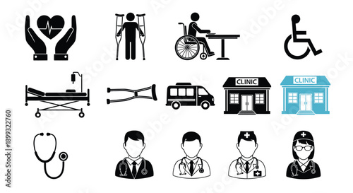 Medical care vector icons for healthcare and wellness services online