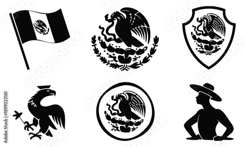 Set bundle cinco de mayo silhouette symbols of mexican heritage flag