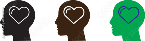 Human head profiles with heart icons.  mental well-being concepts in psychology and wellness campaigns