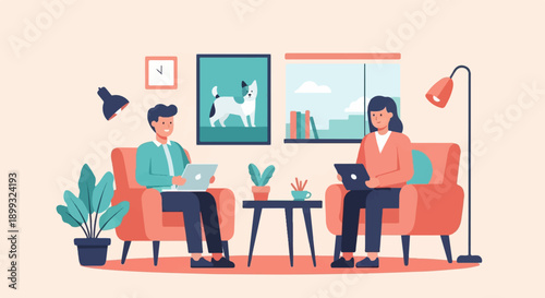 Two people working on laptops in a cozy living room (8)