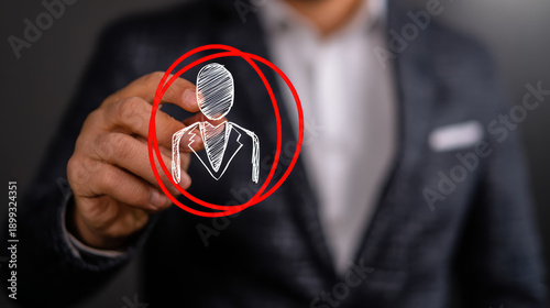 Business recruitment target customer client marketing selection hand businessman strategy focus audience human icon sketch circle employer career