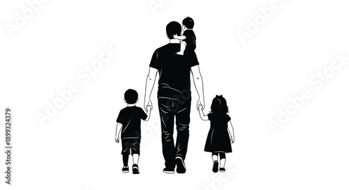 A father walking with his children in a happy family moment