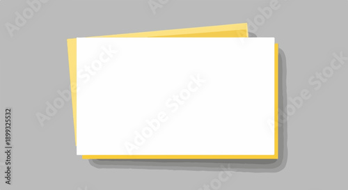 Two white papers layered with yellow border on gray background