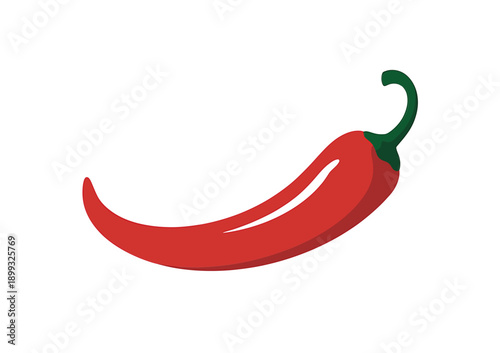 A vibrant red chili pepper illustration with a curved shape and green stem