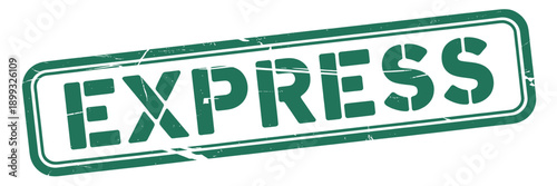 A green rectangular stamp displaying the word express in bold lettering