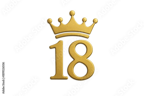 Golden crown with number 18 celebrating birthday anniversary