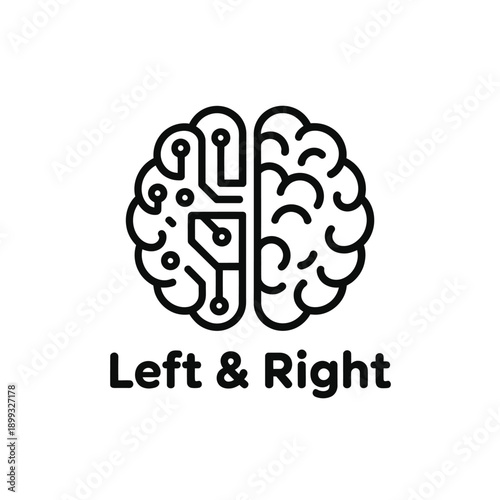 A graphic illustration of a brain split into left and right hemispheres