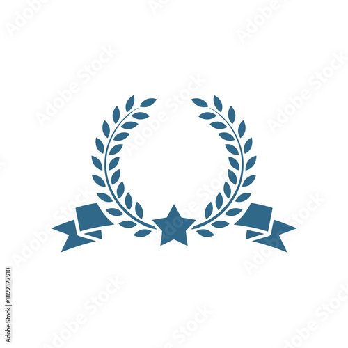 A blue laurel wreath design featuring ribbons and a star element