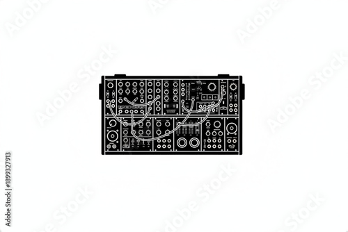 Modular Synthesizer Panel: A sleek, black modular synthesizer panel, showcasing intricate circuits and connection ports for electronic music creation.