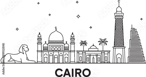 Cairo skyline Egypt city buildings vector line art