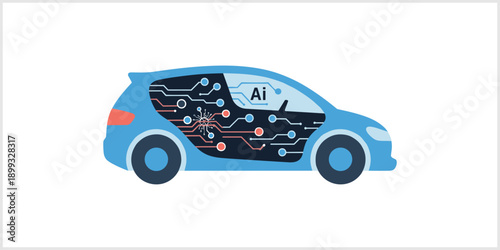 AI Car Technology Autonomous Vehicle Circuit Board Concept.