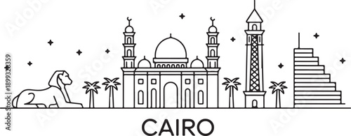 Cairo skyline Egypt city buildings vector line art