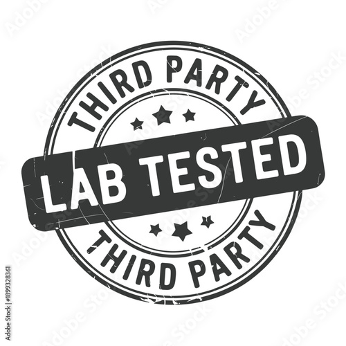 A circular badge indicating third party lab testing and certification