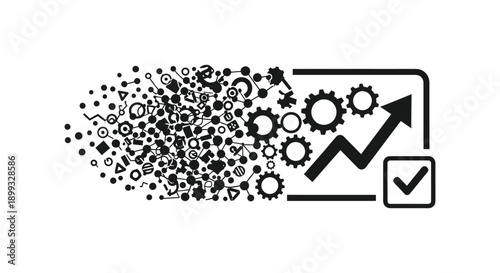 Abstract depiction of progress and success with gears transforming into an arrow ideal for business concepts on transparent background silhouette