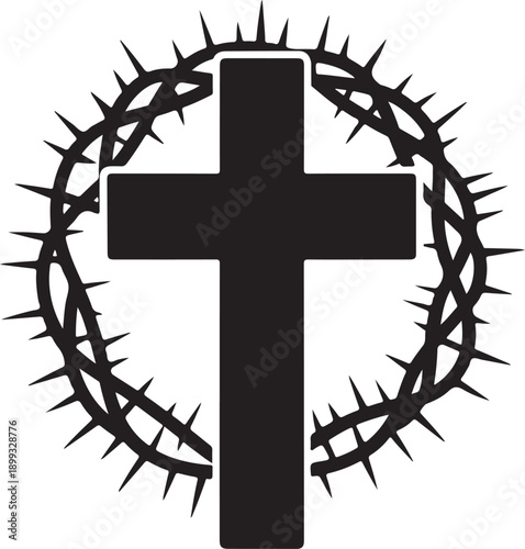 Christian cross with crown of thorns in symbolic religious design