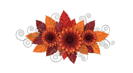 Autumn Flower and Leaf Arrangement with Swirls