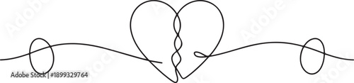 Continuous line or one line art of Broken heart. Sadness. Feeling sorry for broken love. Vector illustration