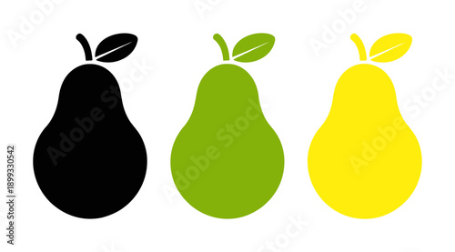 Pears Black Green Yellow Isolated White Background fruit food